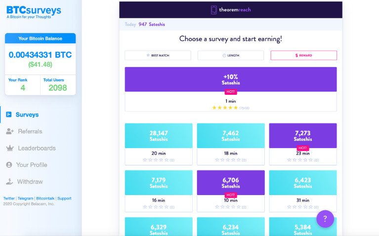 BTCsurveys interface screenshot