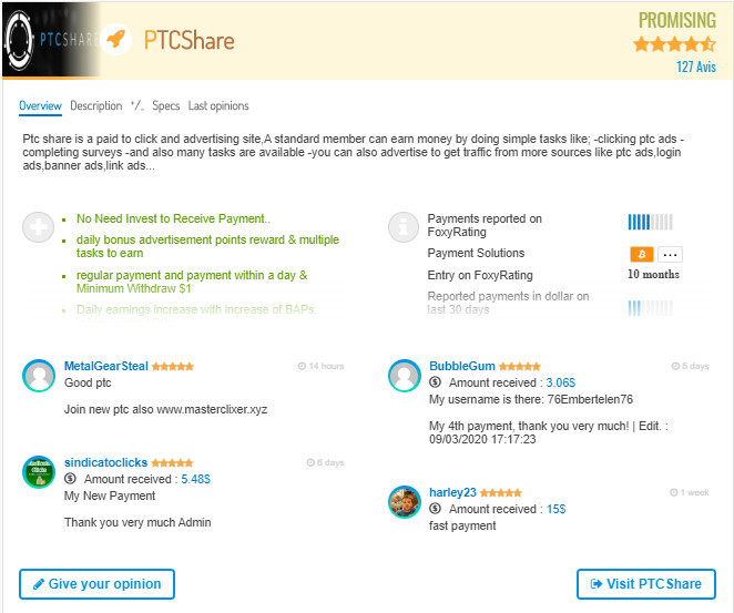 FoxyRating score of PTCShares